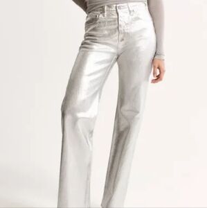 Abercrombie & Fitch The 90s  Straight Ultra High Rise Silver Jeans